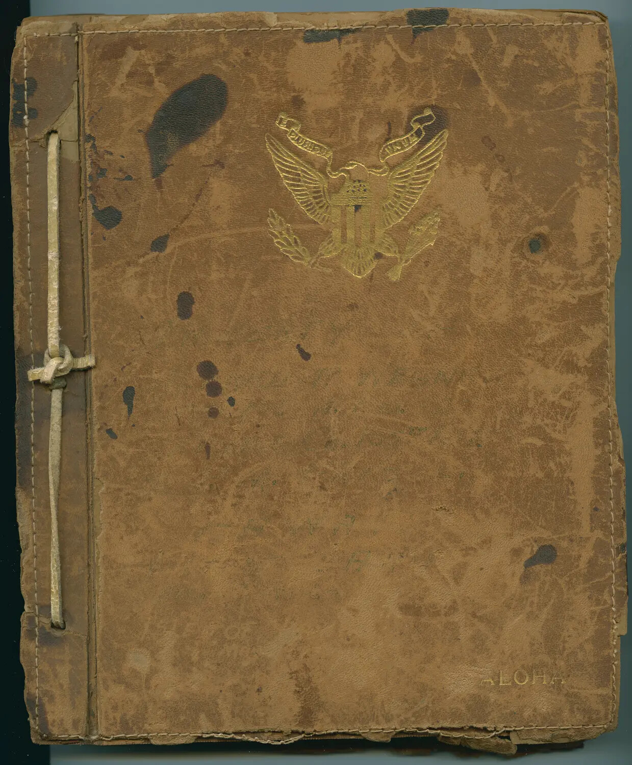 Front Cover of Leather Photo Album, Embossed with U.S. Great Seal and 'ALOHA,' Hawaii, c. 1940s