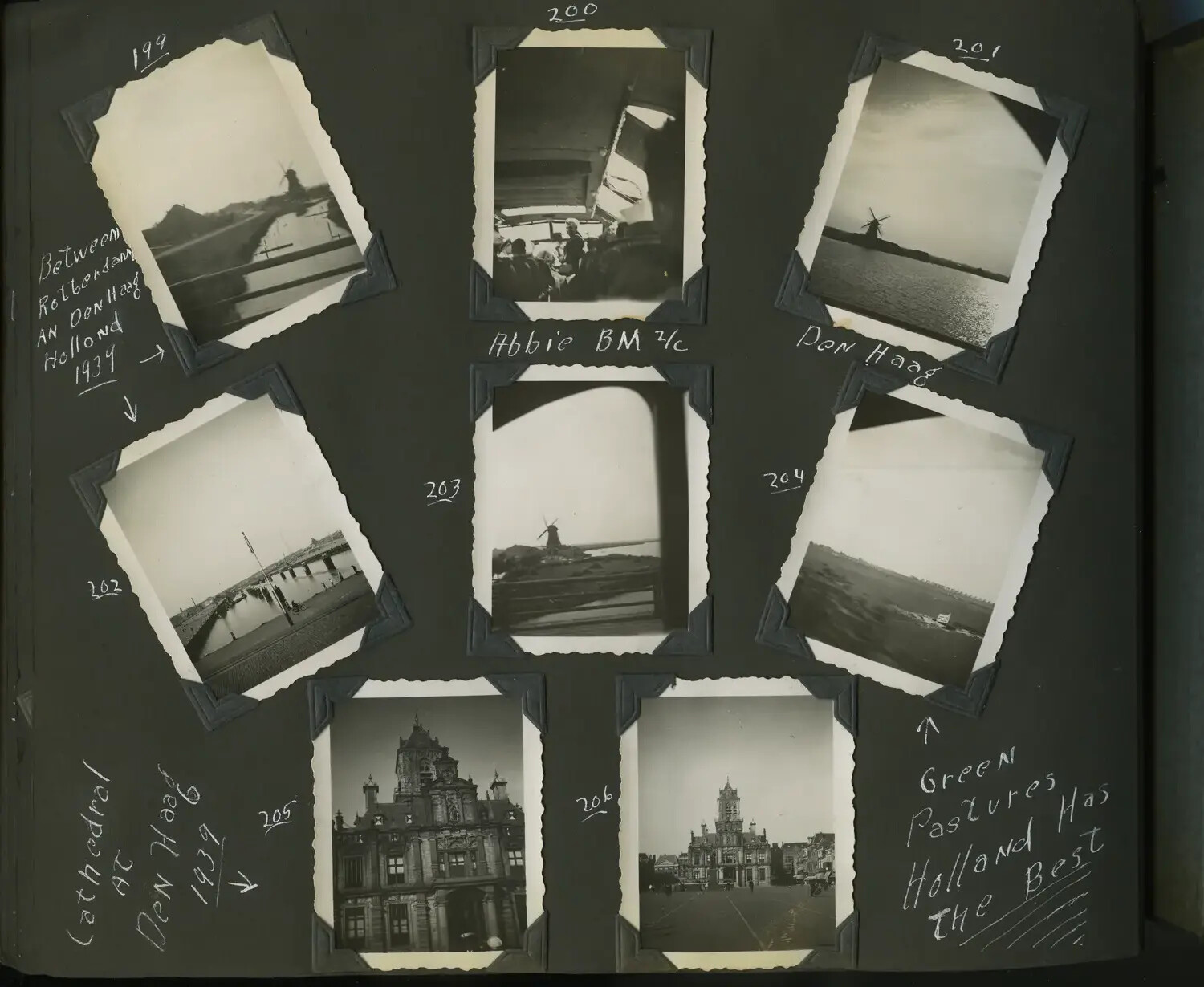 Scrapbook Page: Windmills and Sightseeing Between Rotterdam and Den Haag, Holland, 1939
