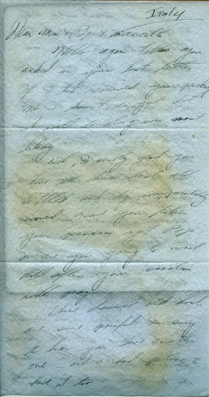Handwritten Wartime Letter from Italy, Attributed to B-24 Belly Gunner Margaroli, 1944