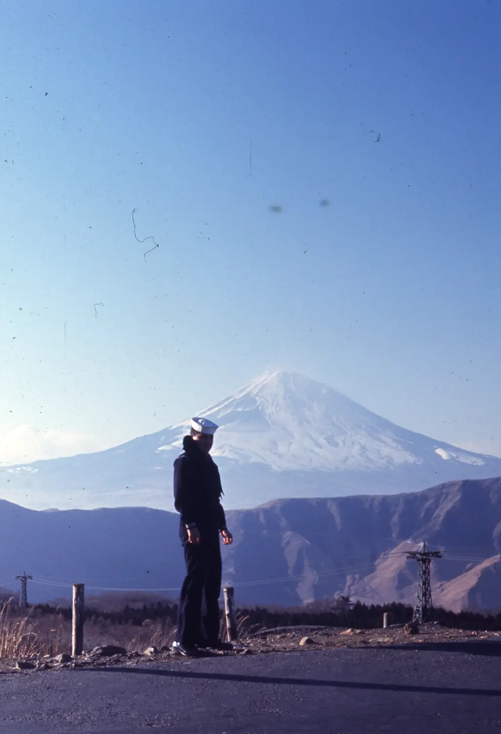US Navy Sailor at Mount Fuji Overlook, Japan, Vietnam War-Era Deployment