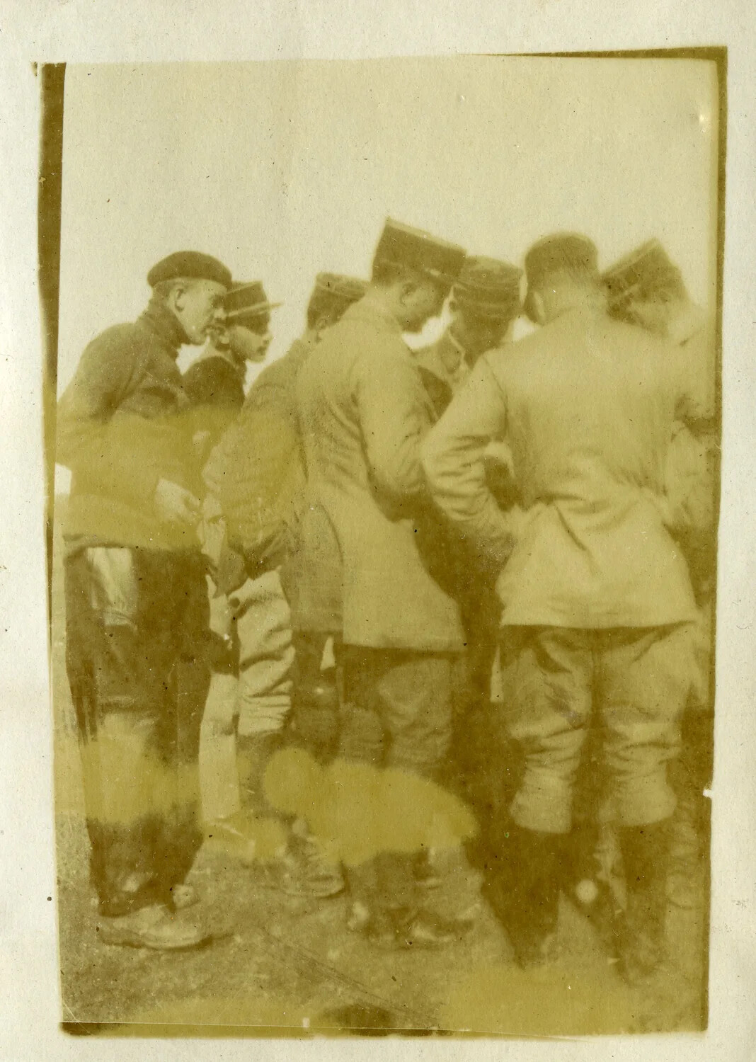 French Military Personnel in Kepis Gathered Outdoors, WWI-Era French Pilot Album