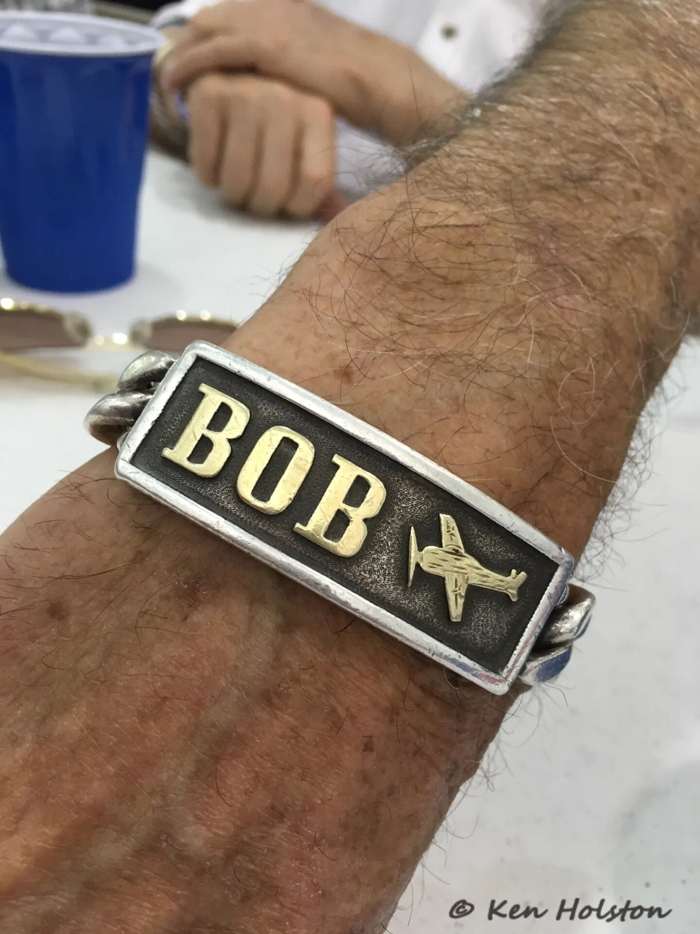 Memorial ID Bracelet Inscribed 'BOB' with Skyraider Aircraft Engraving, Tailwind Reunion Event