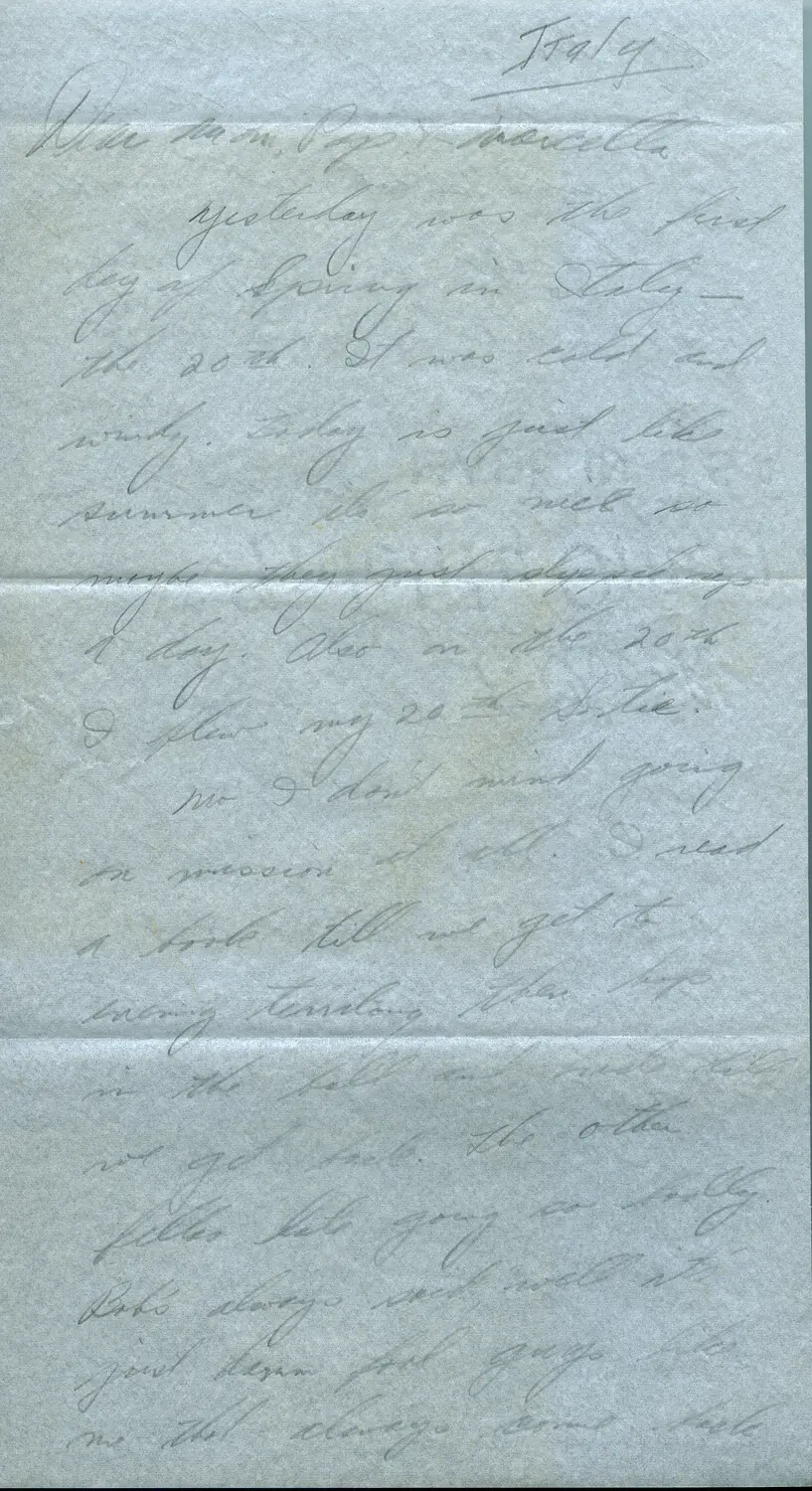 Handwritten Letter from Italy, WWII B-24 Airman (Margaroli Collection), 1944