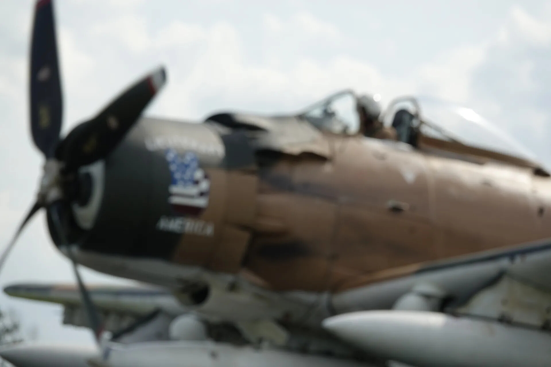 Out-of-Focus Detail of A-1 Skyraider Nose with American Flag Marking, May 2019 Airshow Event