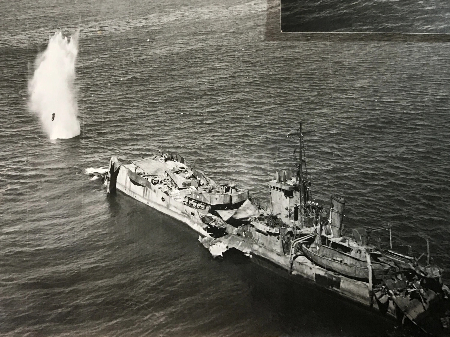 Aerial Strike Photograph: Japanese Vessel Under Attack with Near-Miss Bomb Splash