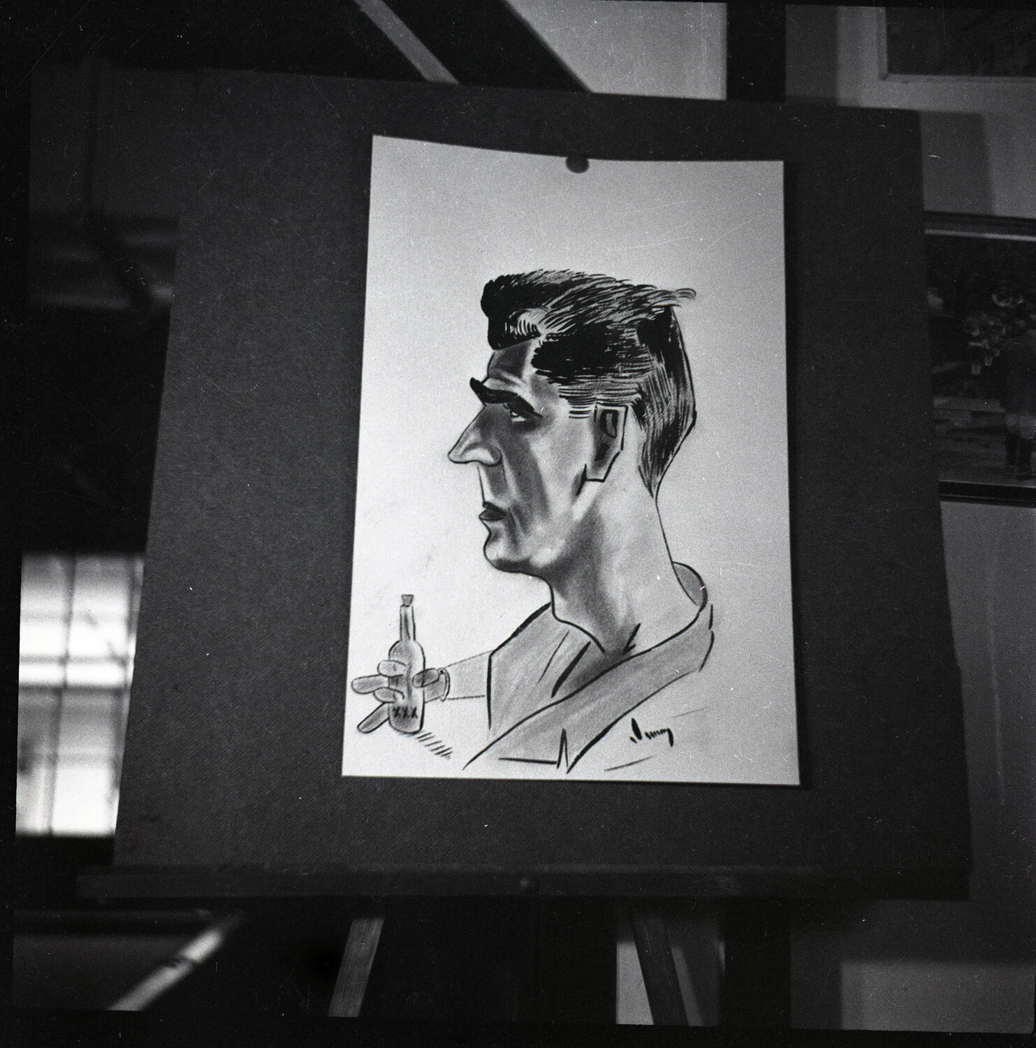 Photographed Caricature Sketch on Easel, Artist's Studio