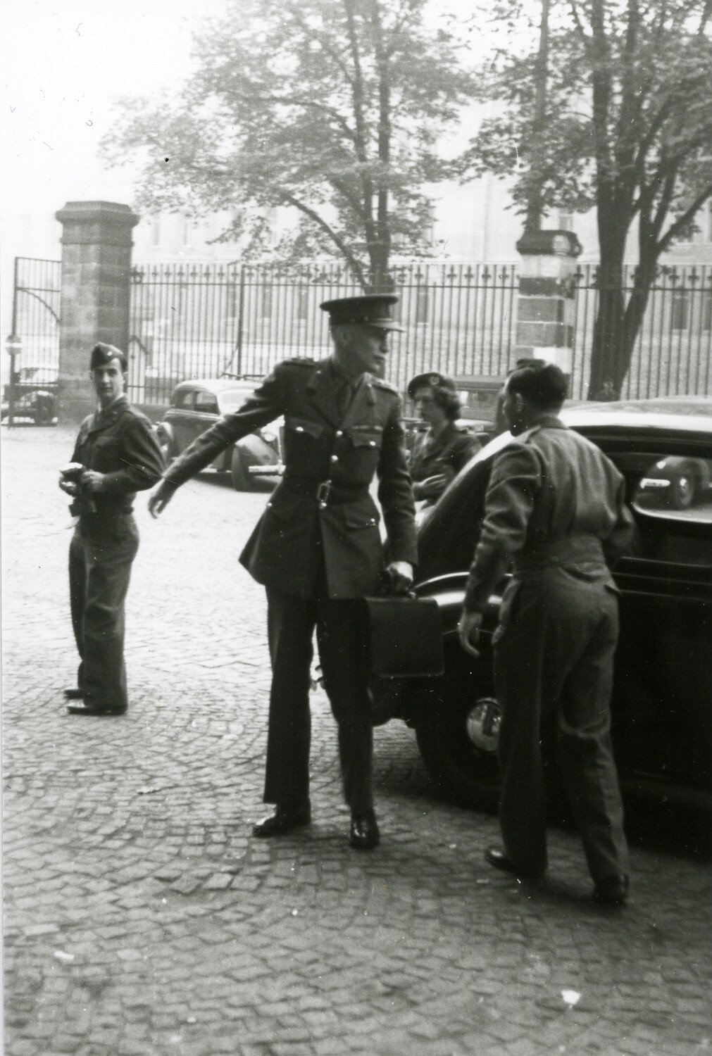 Allied Officer and Personnel at Gated Courtyard, Nuremberg Trials Era