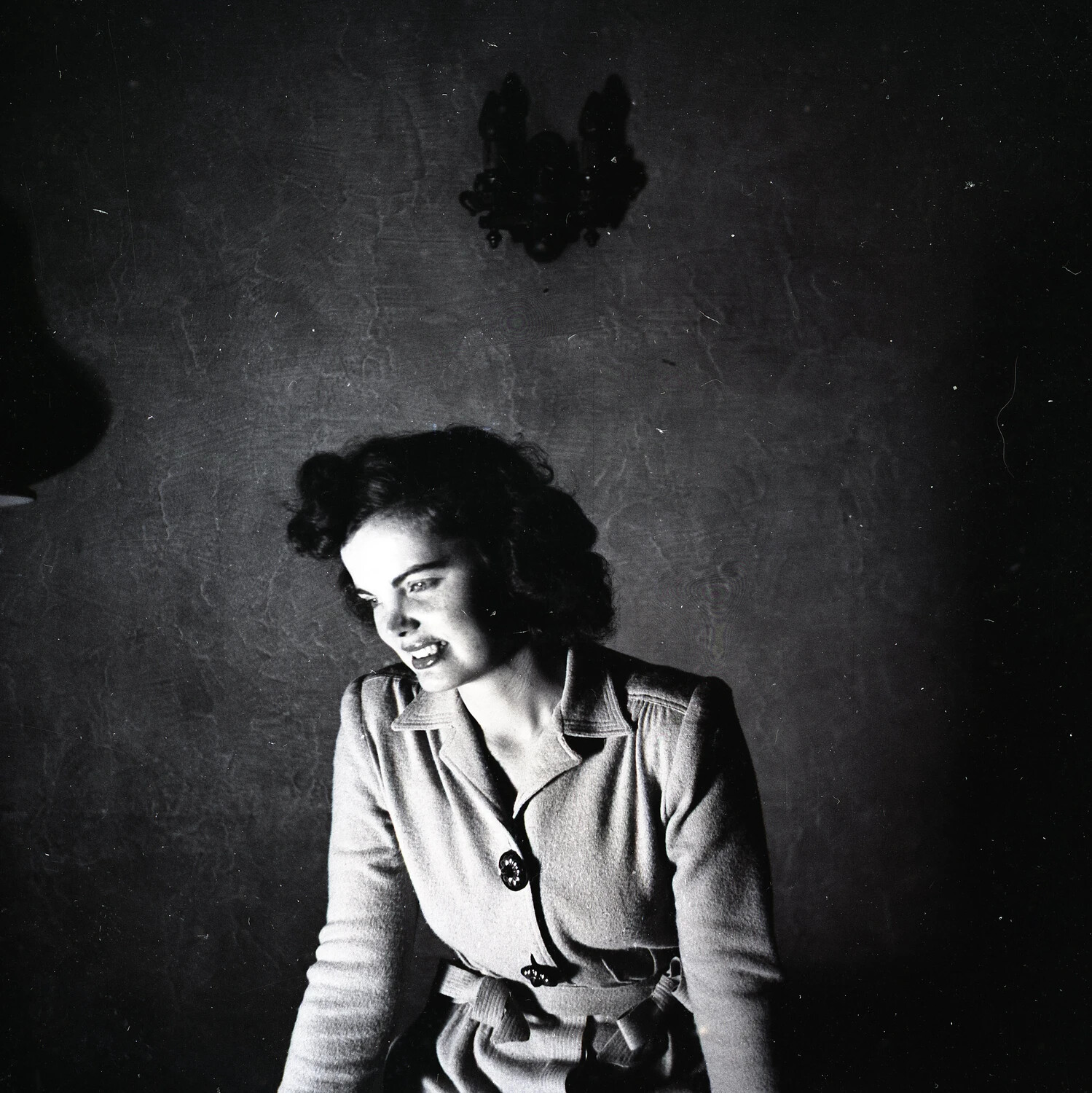 Studio Portrait of a Young Woman Laughing, Wartime Era