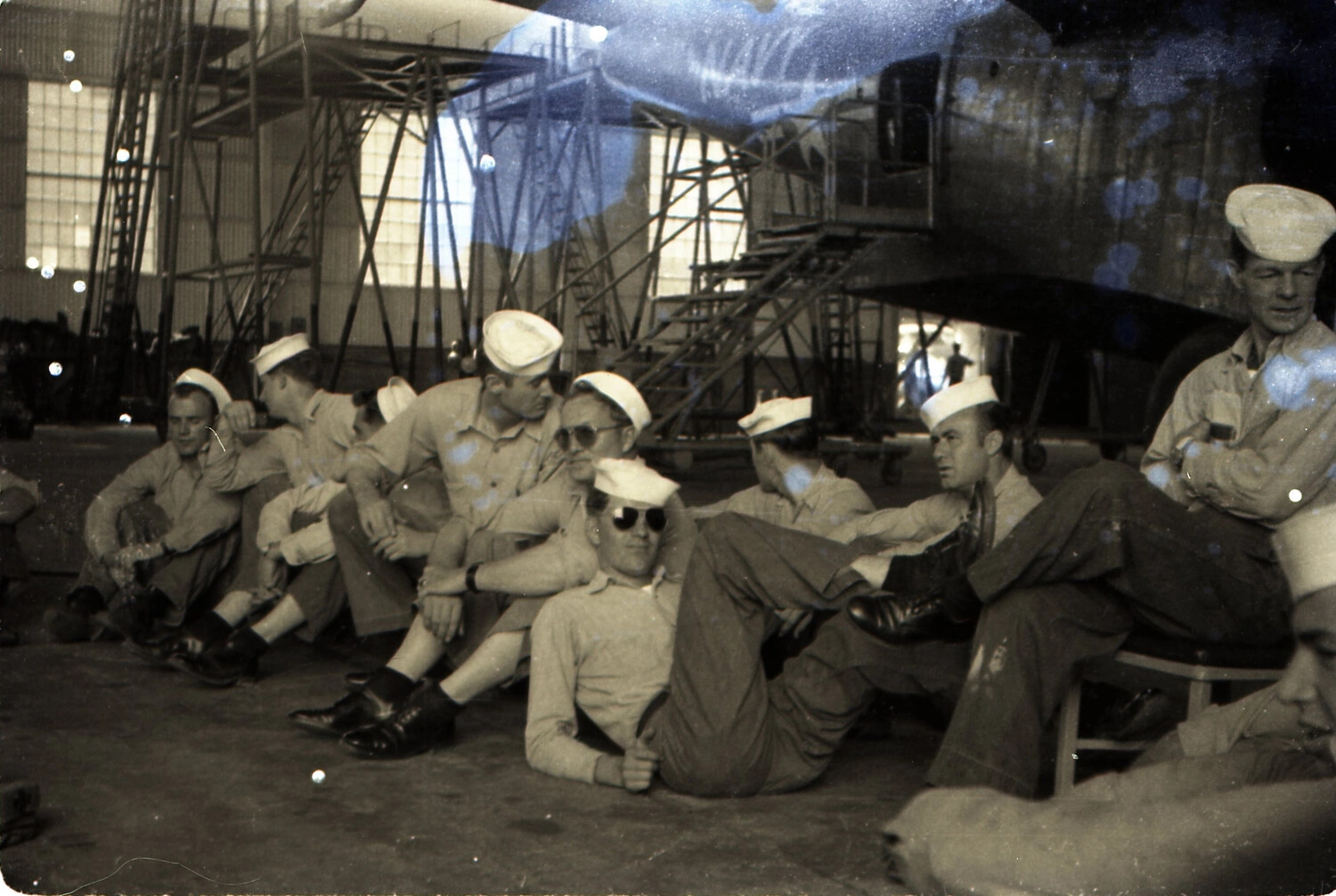 Group of Navy Sailors in Aircraft Hangar, 1953 (USS Yorktown Collection)