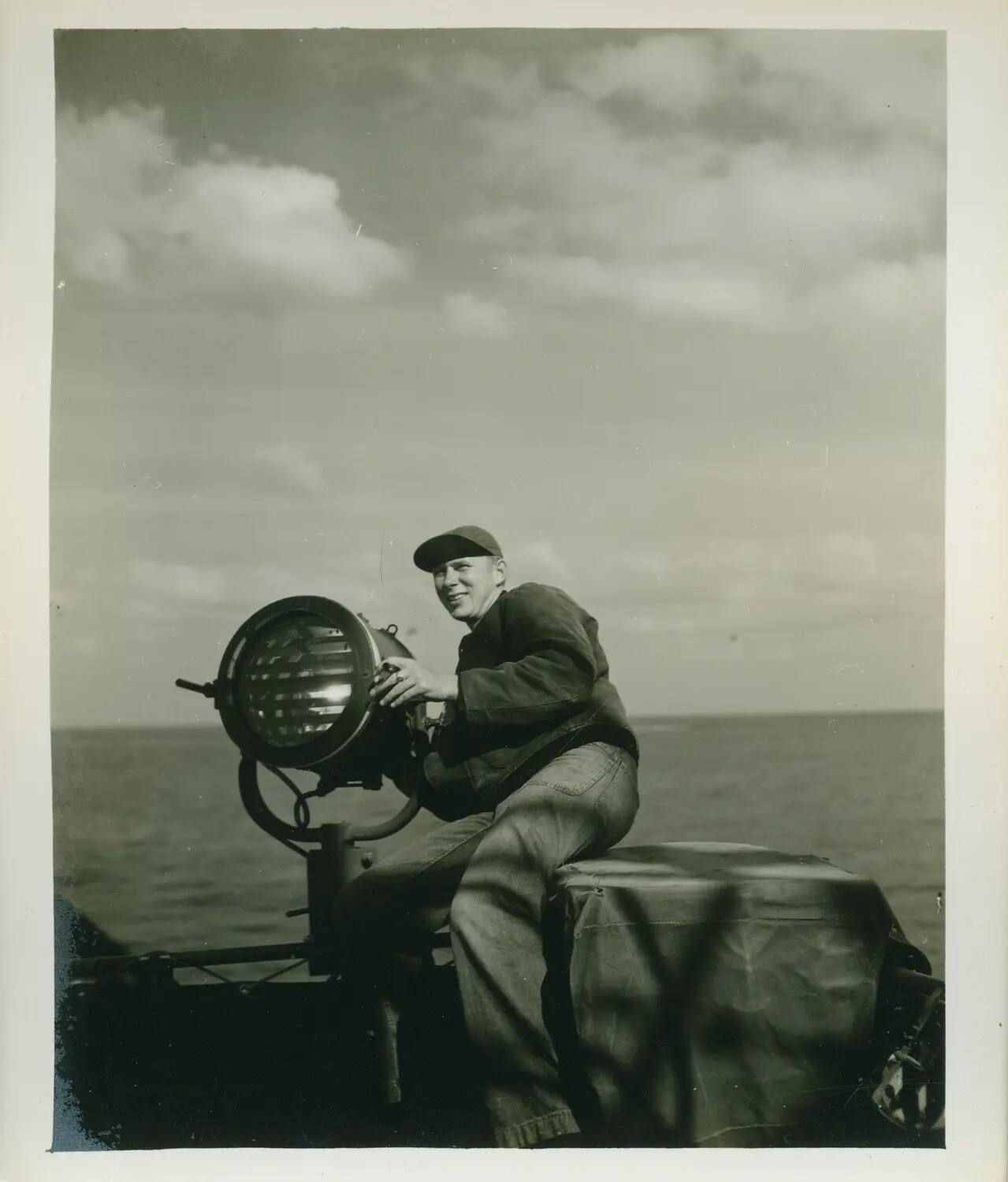 Sailor with Signal Searchlight Aboard USS Petrof Bay (CVE-80), WWII