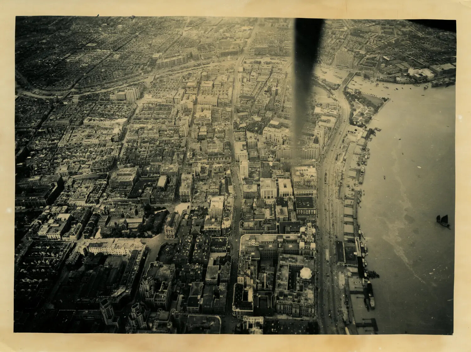 Aerial Reconnaissance Photograph of a Chinese Riverfront City, CBI Theater, WWII