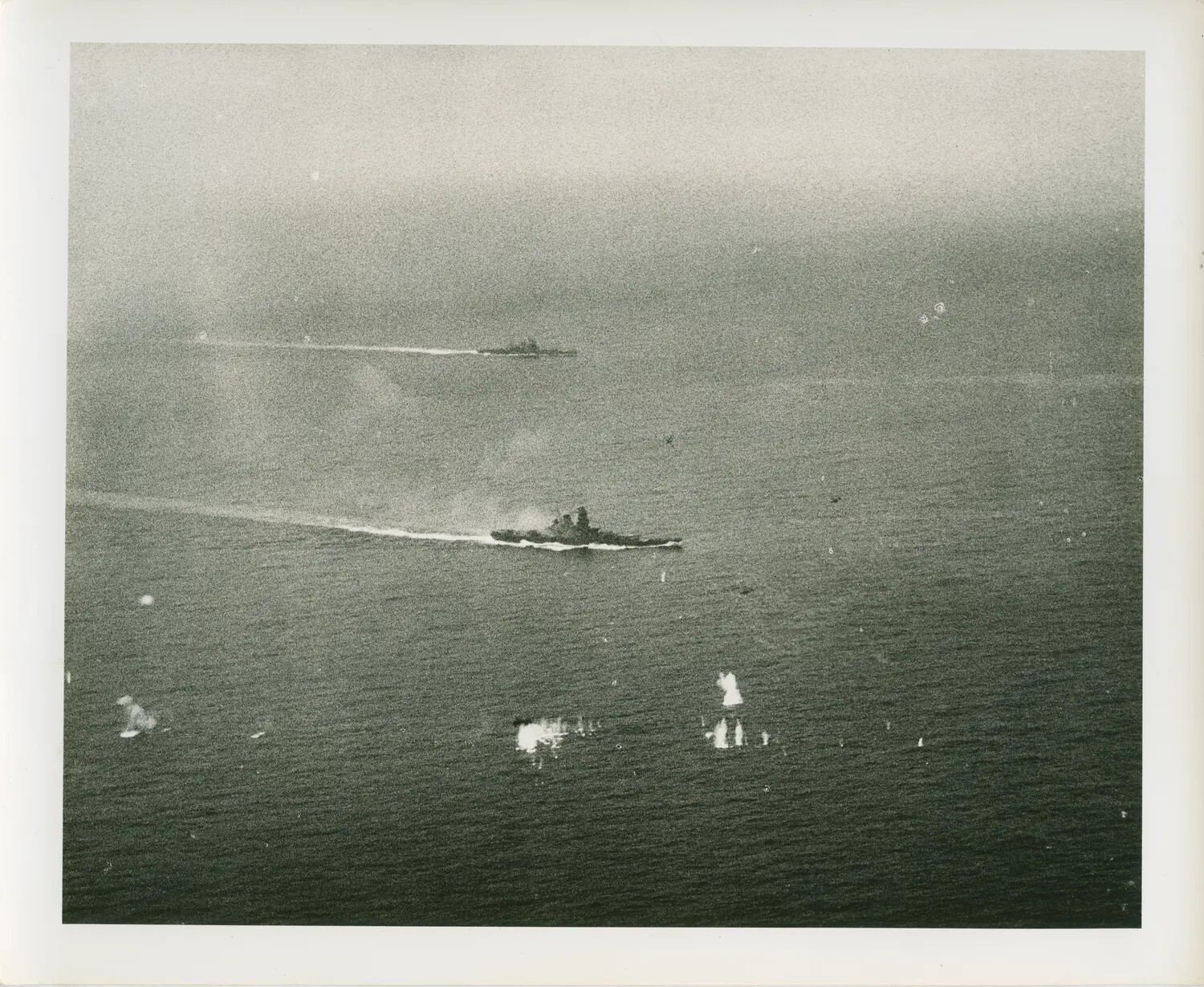 Aerial Photograph of Warships Underway Under Gunfire, Likely Battle off Samar, Leyte Gulf, October 1944