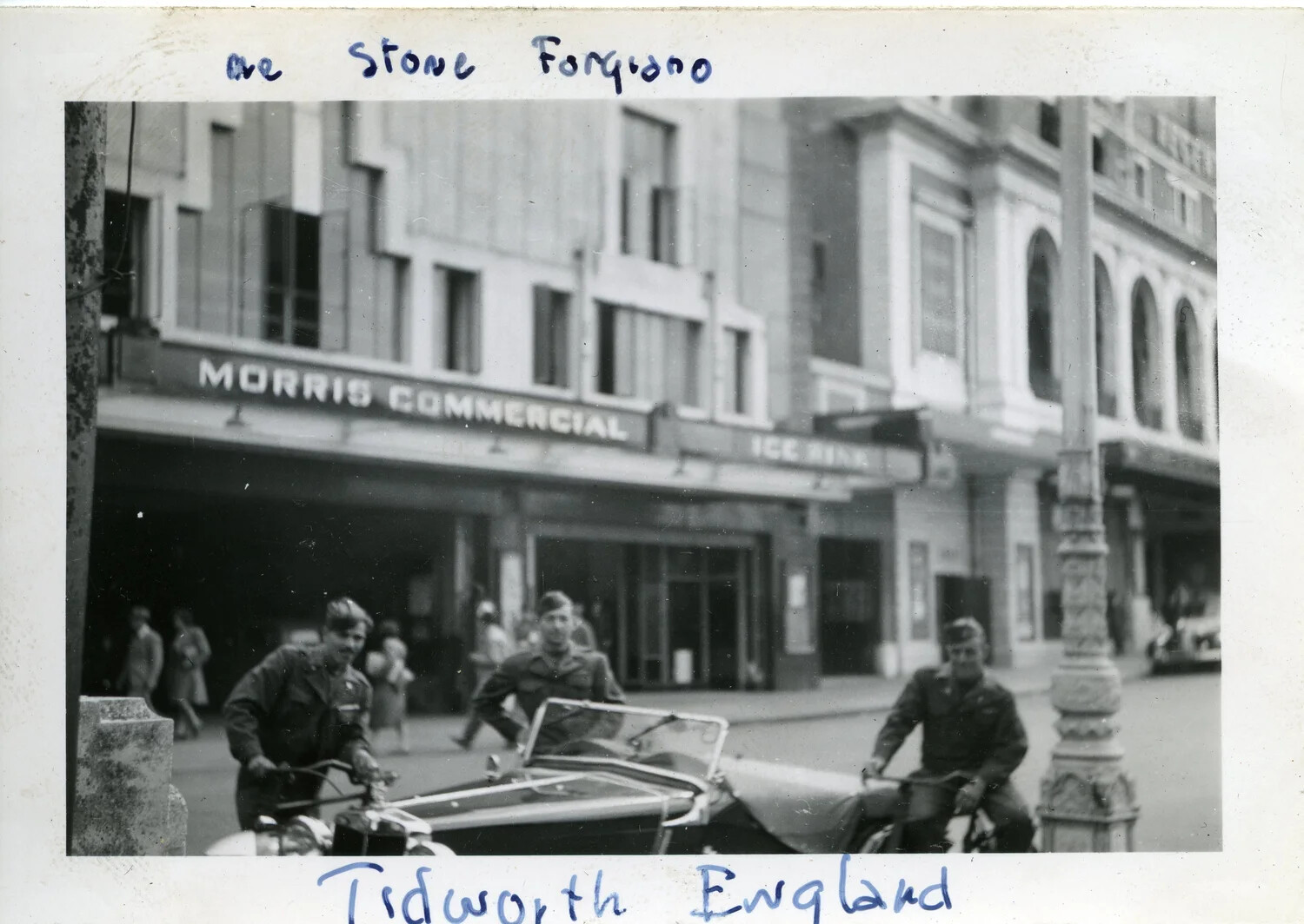 American Soldiers with Motorcycle and Sidecar, Tidworth, England, WWII