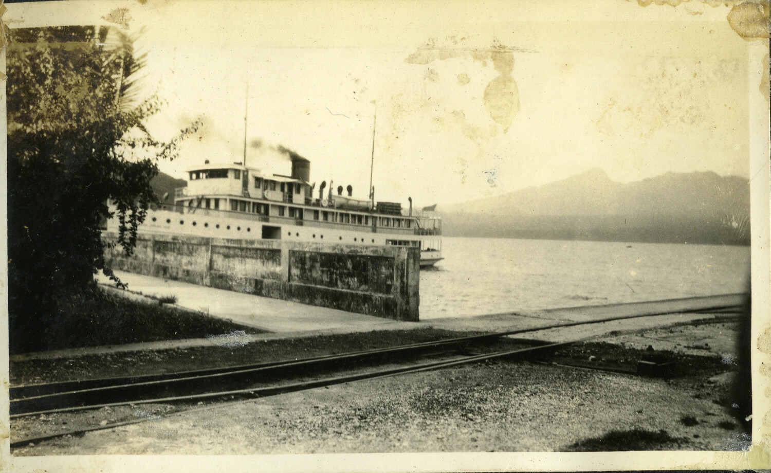 Inter-Island Steamship Docked at Pier with Railway Tracks, Philippines, c. 1930s