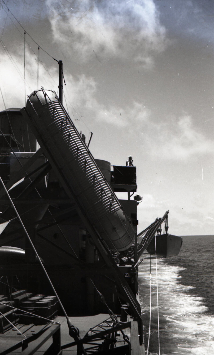 Shipboard Superstructure and Davit at Sea, WWII China-Burma-India Theater Voyage