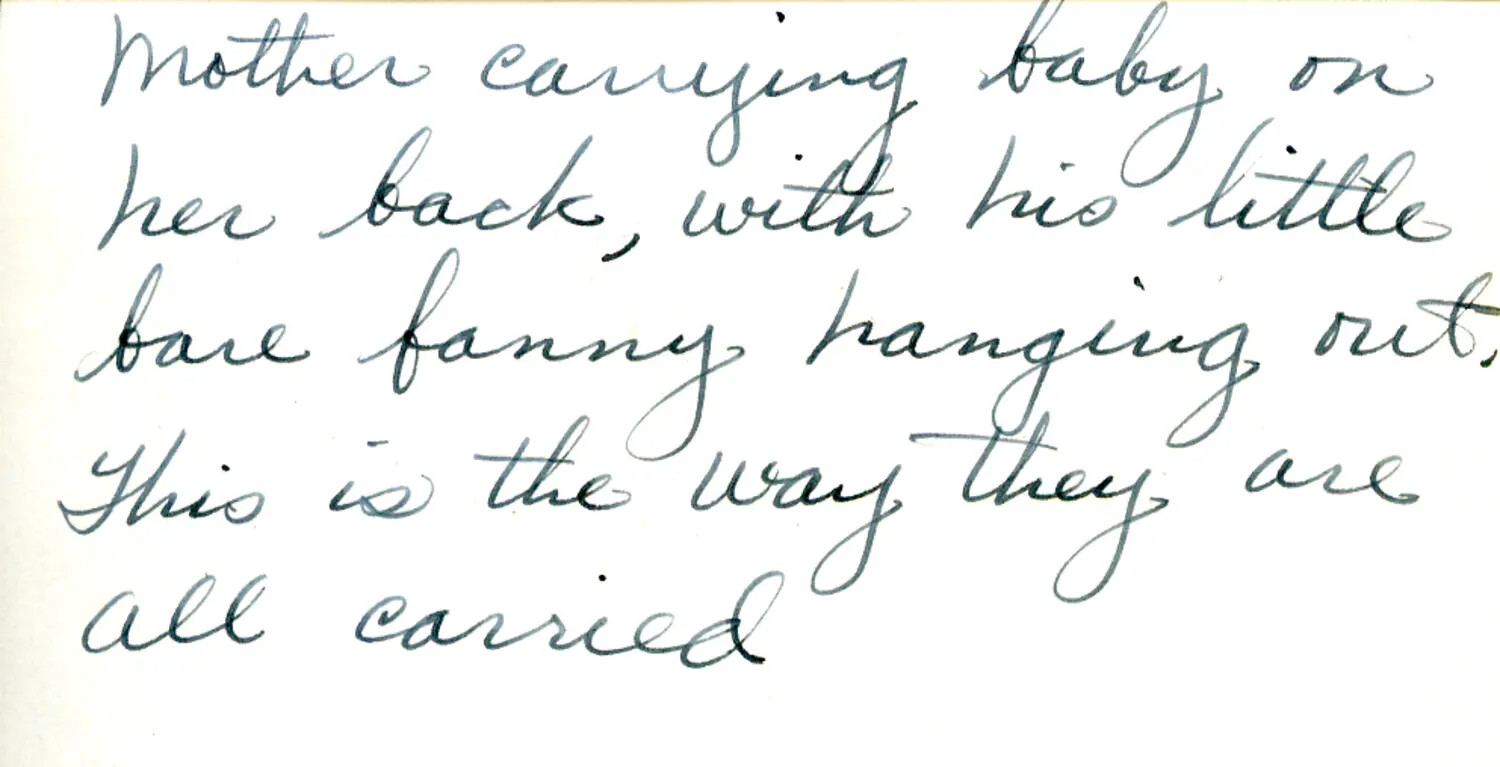 Handwritten Photo Caption Card: 'Mother Carrying Baby,' WWII China Burma Theater Archive