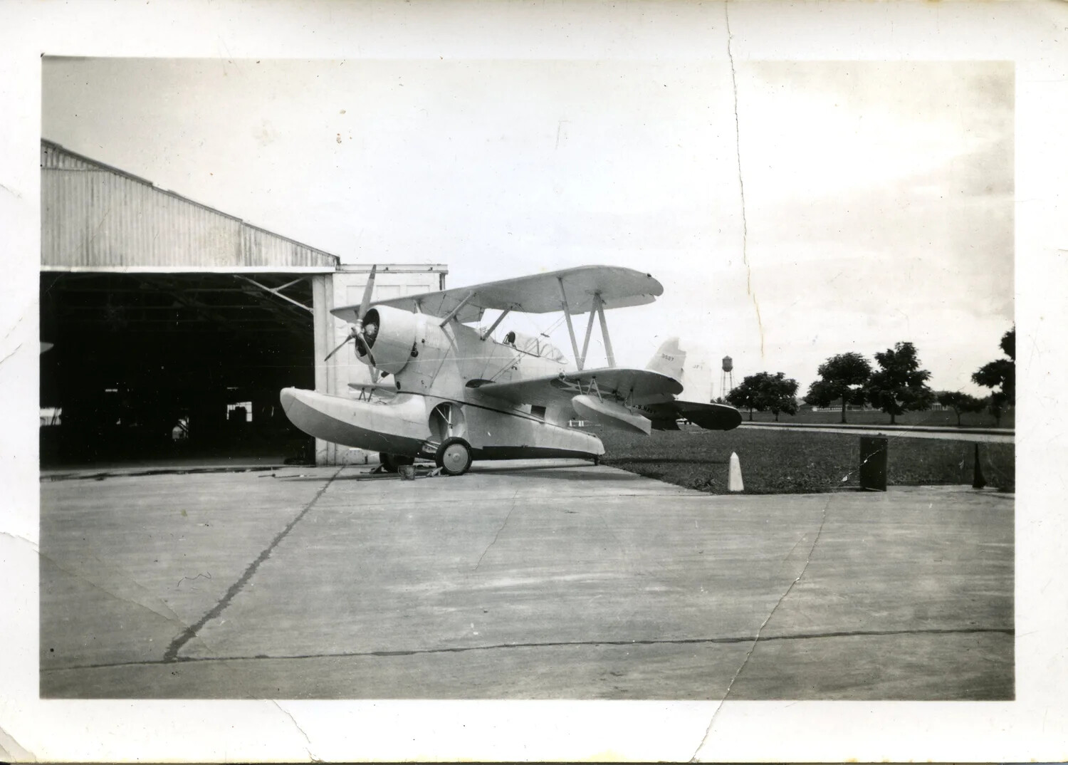Grumman Amphibian Biplane Aircraft Outside Hangar, Panama Canal Zone, Rudy F. Majewsky Collection