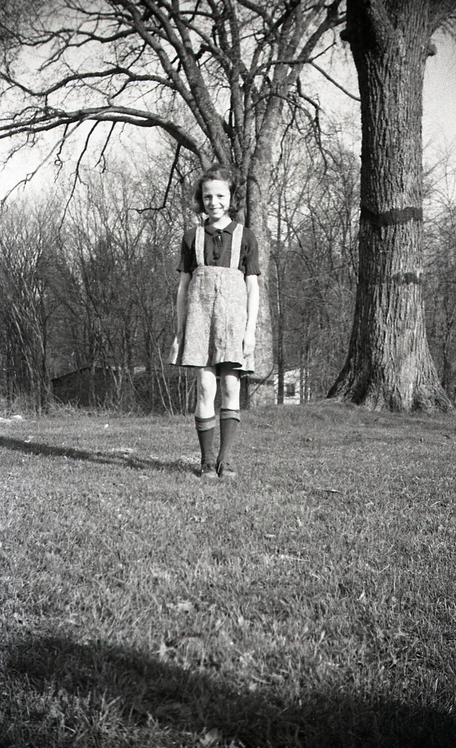Full-Length Portrait of a Young Girl Standing on Lawn, New England, 1940s