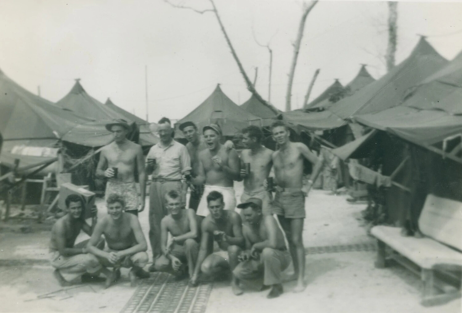Group Portrait of Servicemen at Tent Camp, WWII Pacific Theater, McAleer Album