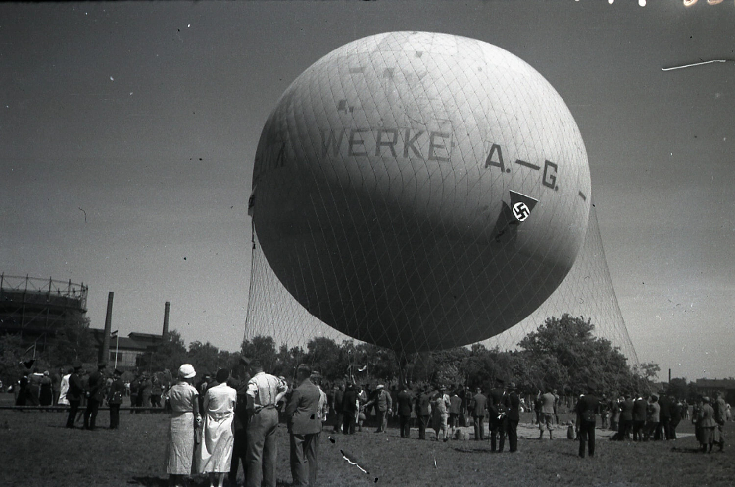 Gas Balloon Launch with Company Markings and Swastika Pennant, German Aviation Event, 1930s