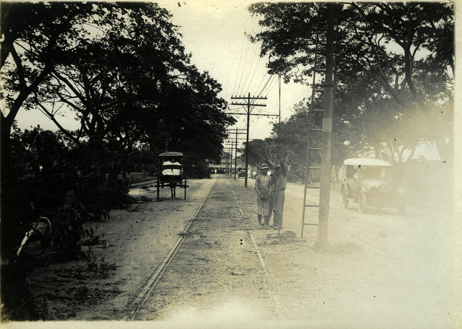 Linemen Repairing Storm-Damaged Utility Lines, Philippines, Early 1900s