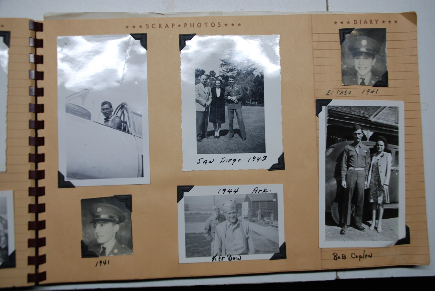 Scrapbook Page: Stateside Training and Family Photos, El Paso, San Diego, and Arkansas, 1941-1944, Jack T. Kelley Collection