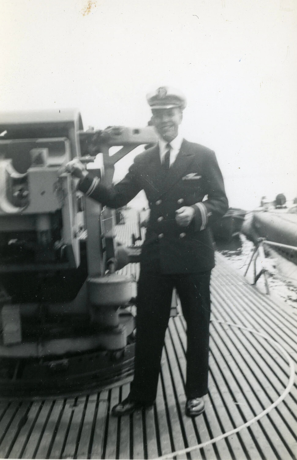 Portrait of a Submarine Officer Beside the Deck Gun, USS Charr (SS-328) or Sister Boat, WWII