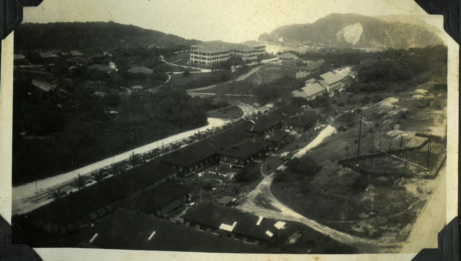 Elevated View of Military Post with Barracks and Administrative Building, Manila Bay Area