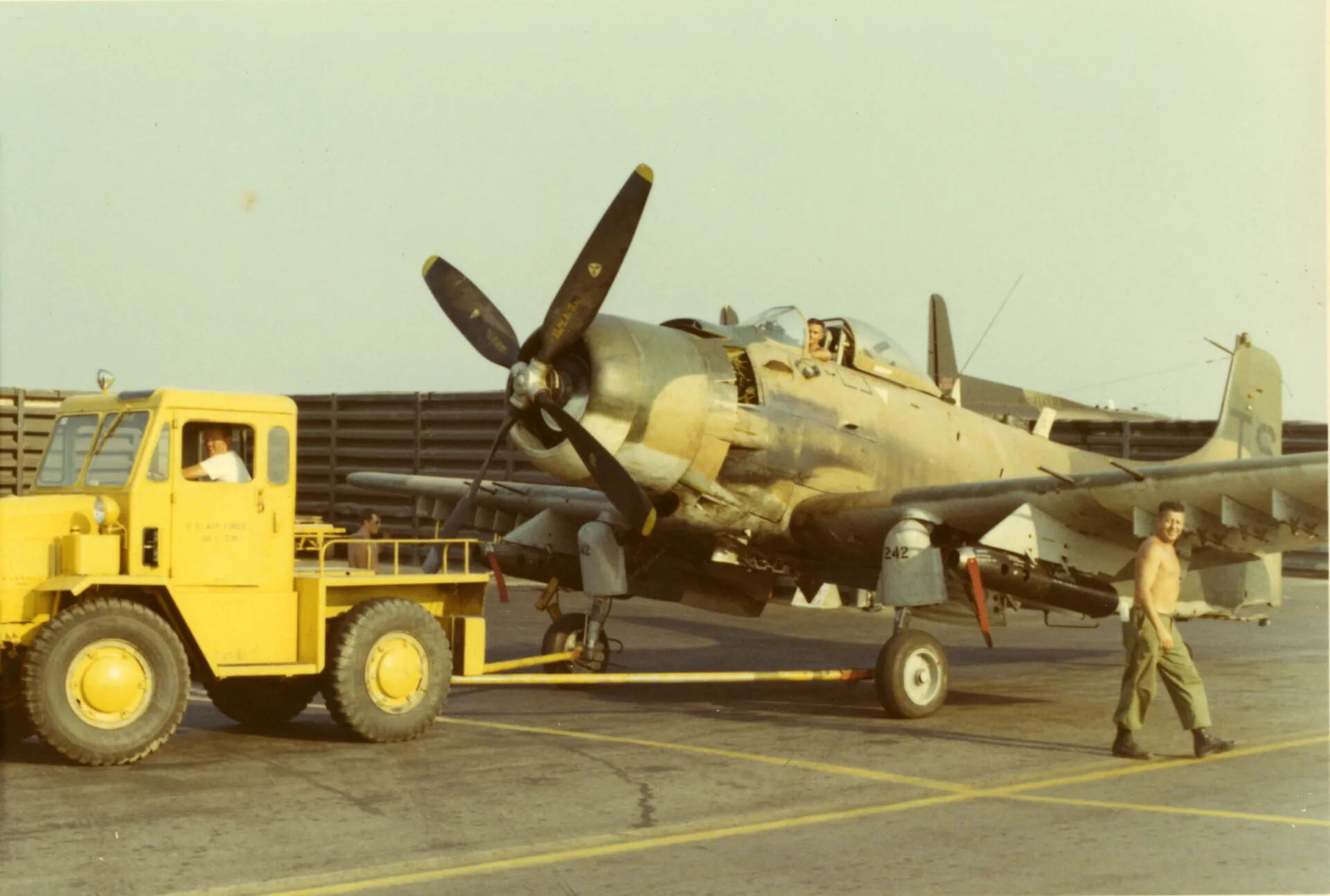 A-1 Skyraider Under Tow with Ground Crew, Vietnam War Era