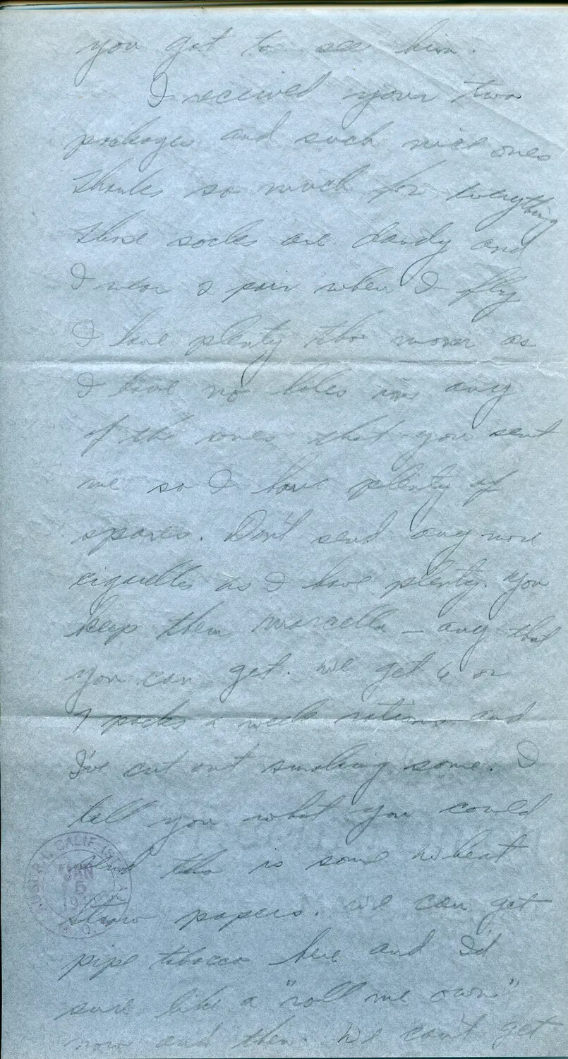 Handwritten Letter Home from a WWII B-24 Liberator Belly Gunner (Margaroli), Dated January 1944