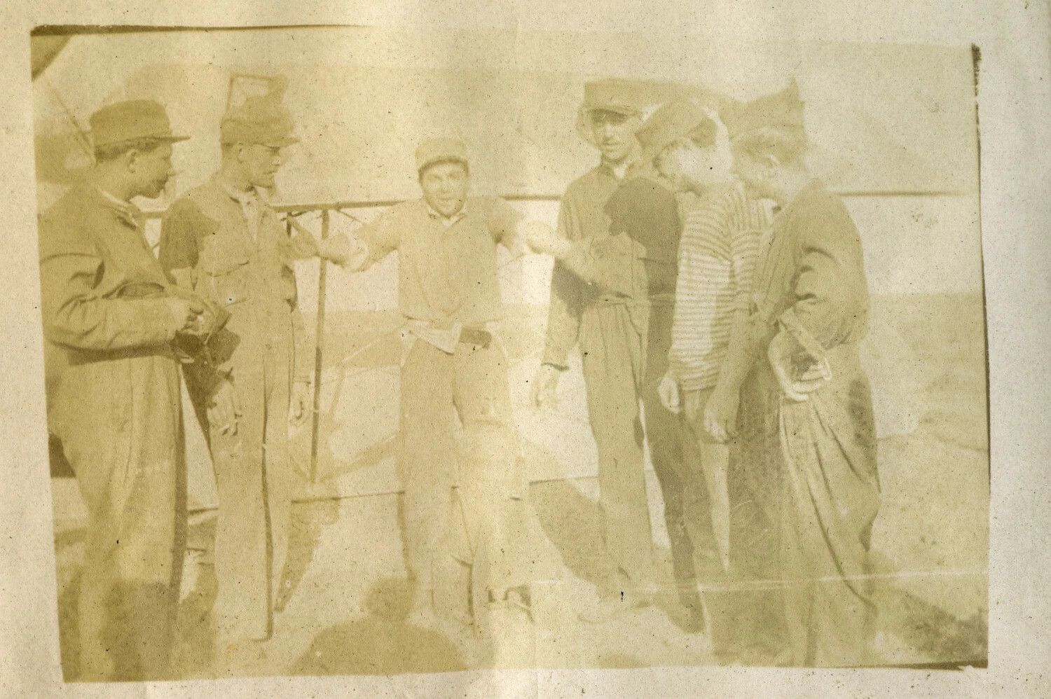 Group Portrait with Aviator and Civilians at an Airfield, WWI French Pilot Album