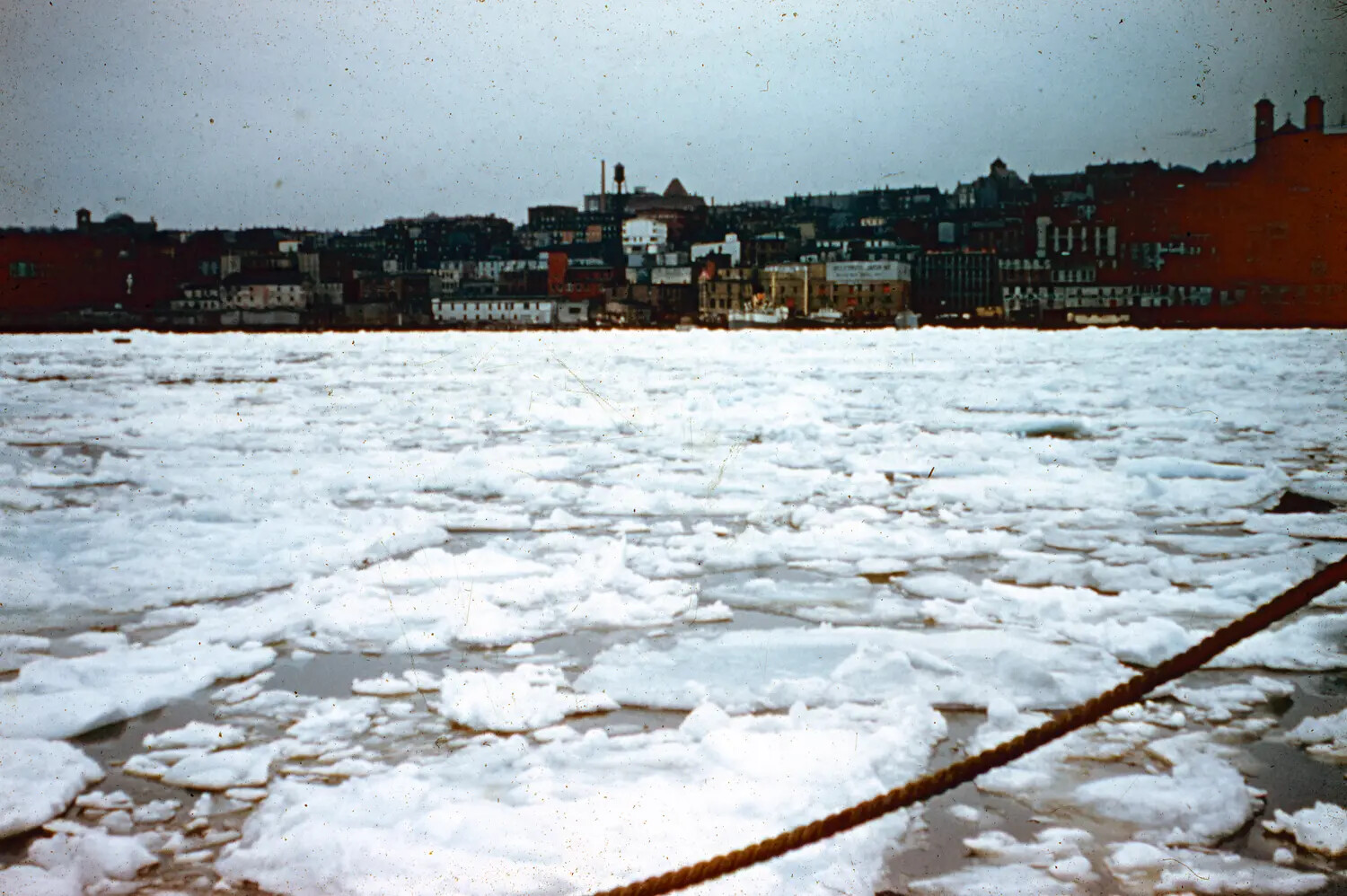 Ice-Choked Harbor with Urban Waterfront Skyline, Thule AFB Greenland Collection, c. 1950-1955