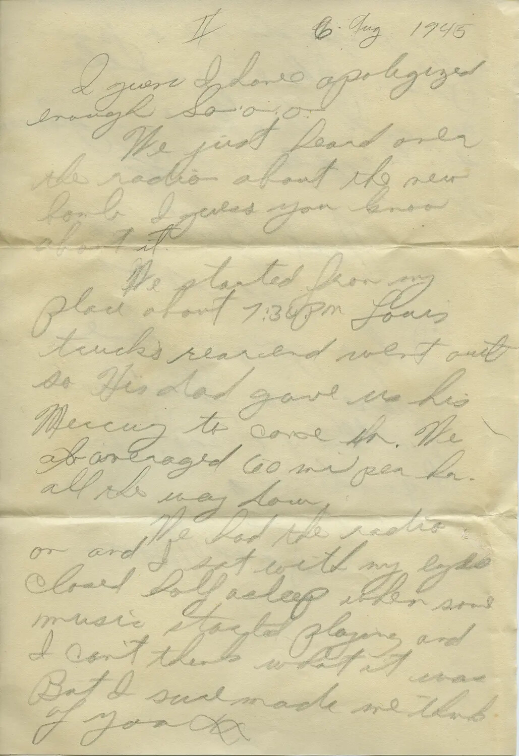 Handwritten Letter Dated 6 August 1945 Referencing 'The New Bomb' (Hiroshima) — MOON Family Correspondence