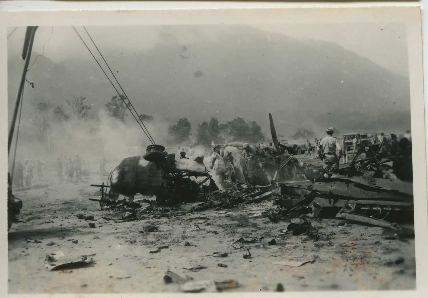 Wreckage of Destroyed Aircraft at Forward Airfield, New Guinea Theater