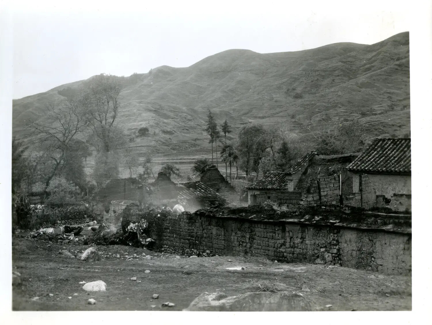 Ruins of a Village Following Fire or Bombardment, China-Burma-India Theater, WWII