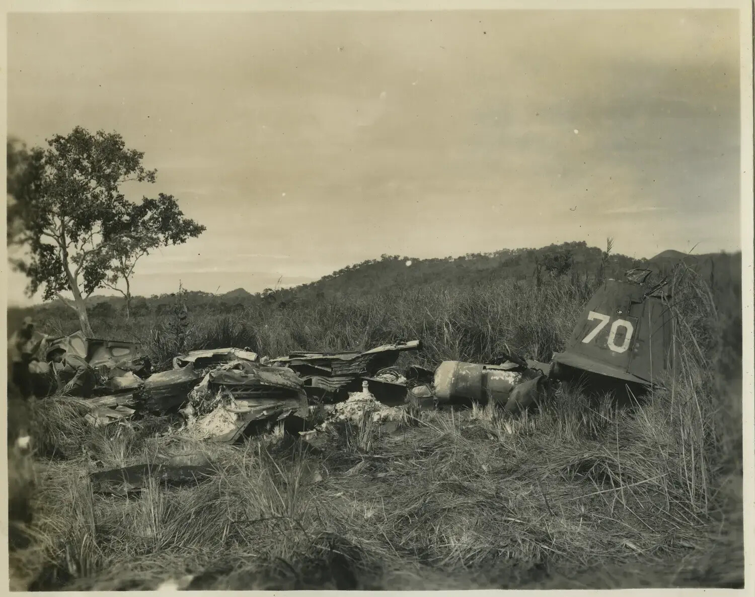 Wreckage of Aircraft Tail Numbered '70' in Jungle Terrain, 312th Bomb Group Area of Operations