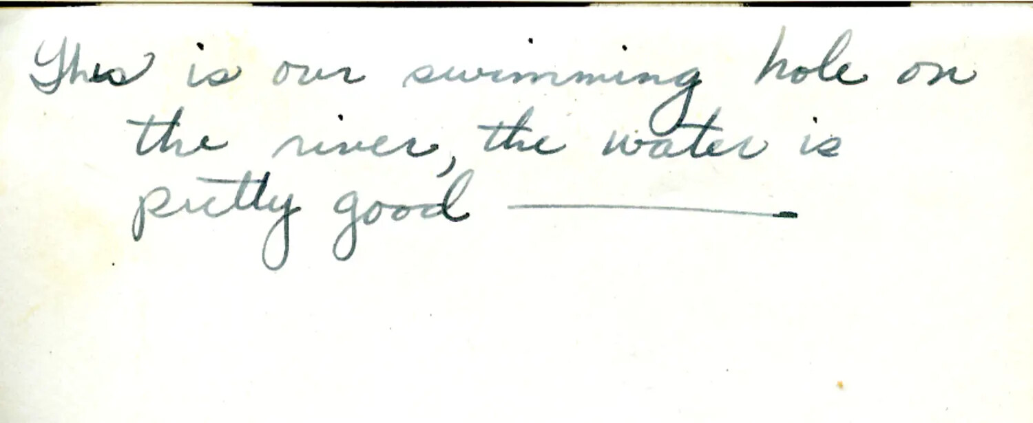 Handwritten Caption Page: 'Our Swimming Hole on the River,' China Burma Theater Archive