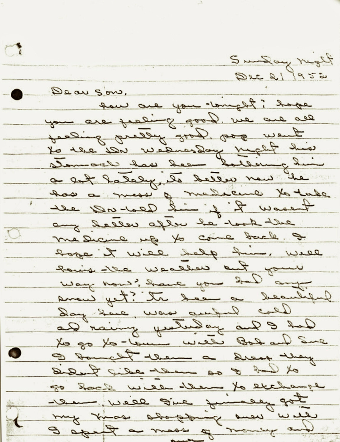 Handwritten Letter, 'Dear Son' – Korean War-Era Home-Front Correspondence, December 21, 1952