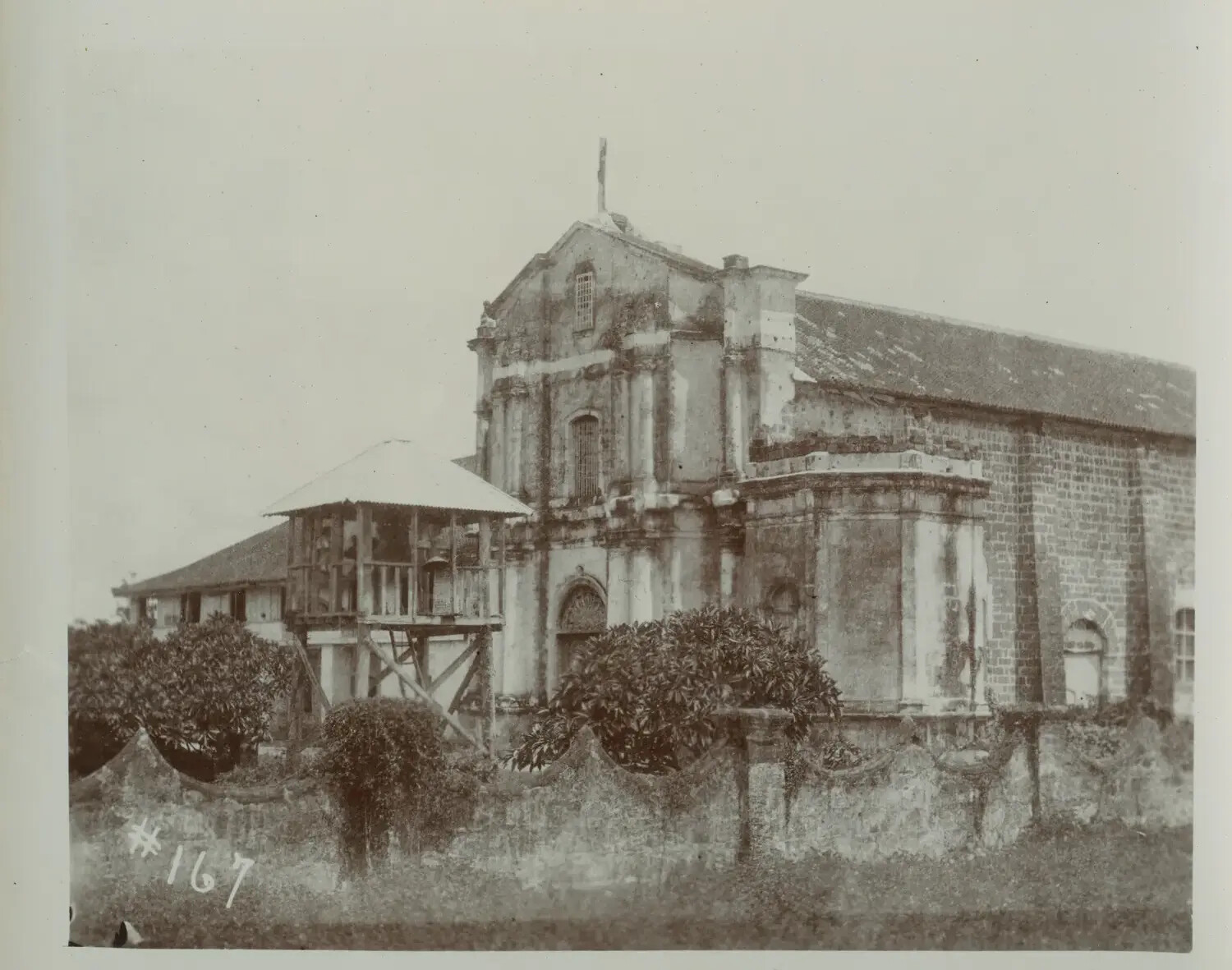 Stone Church Facade with Wooden Bell Scaffold, Philippines, c. 1890s