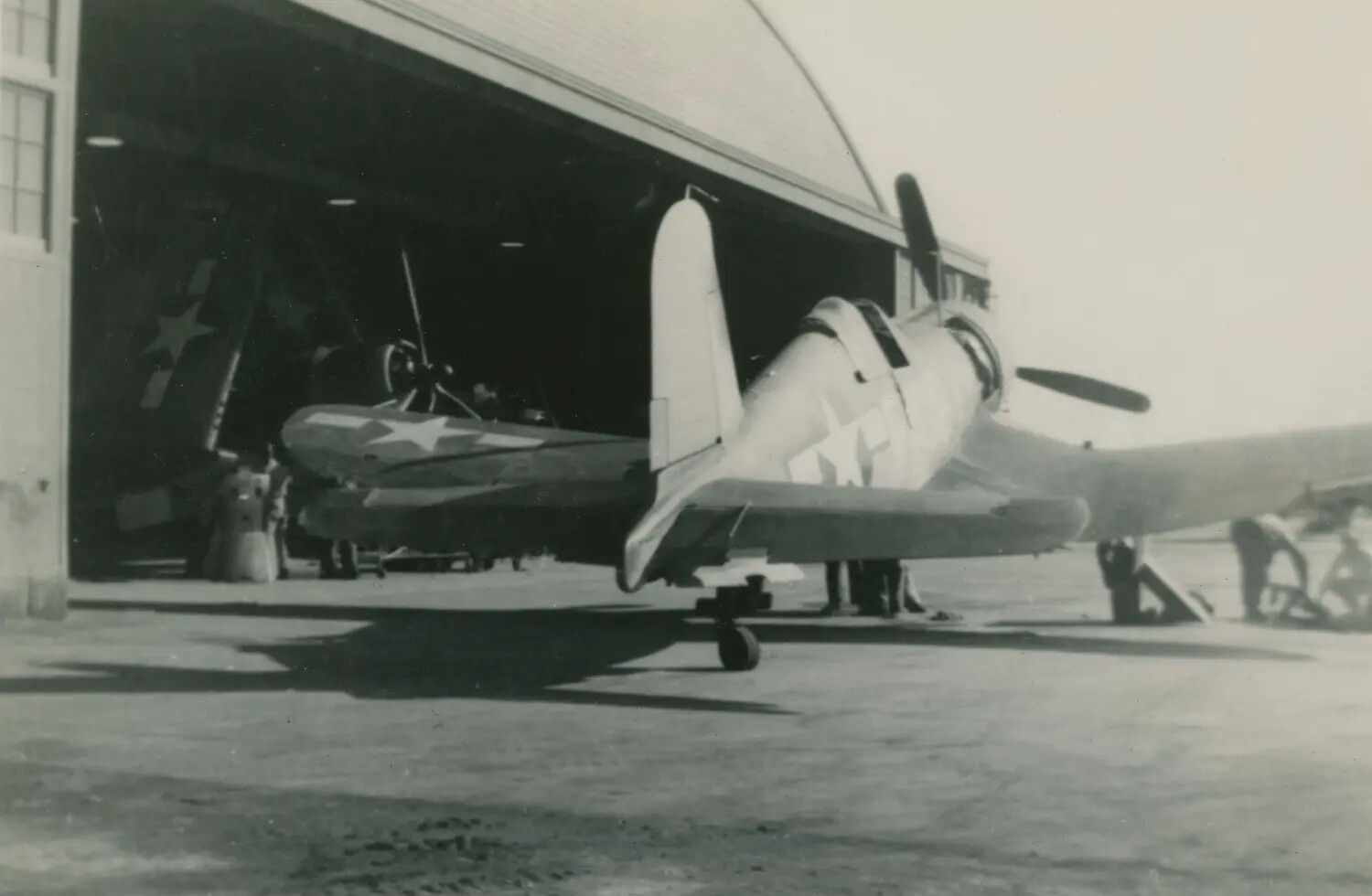 Vought F4U Corsair Fighter at Hangar Door, Edward P. McAleer Photo Album