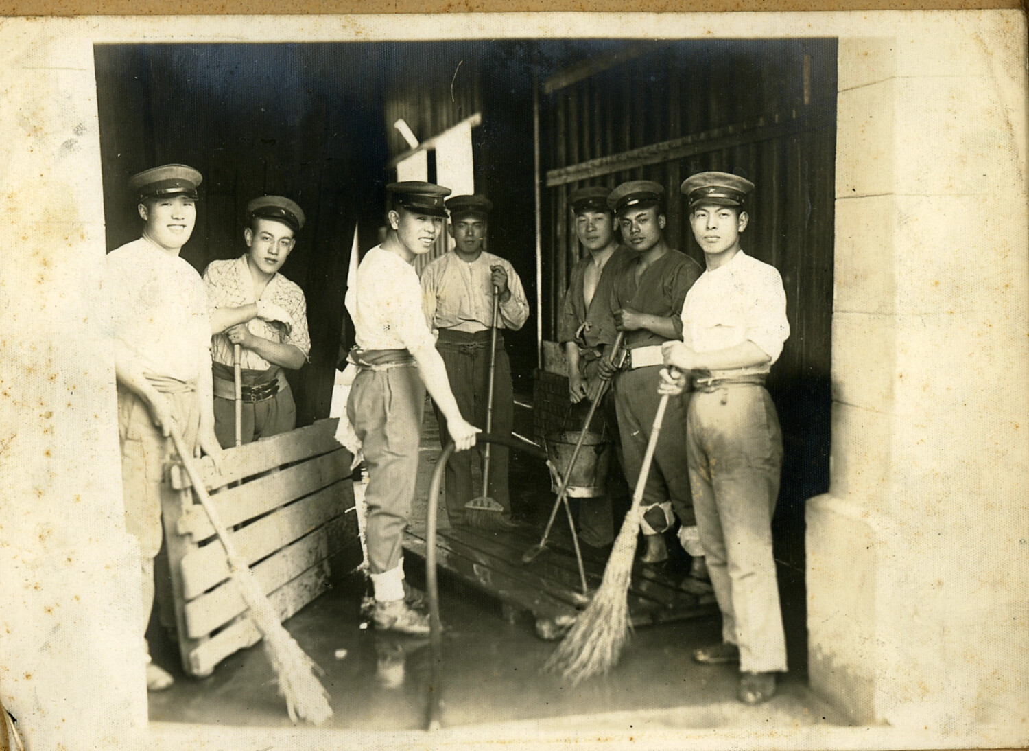 Japanese Servicemen on Cleaning Fatigue Duty at a Barracks Building