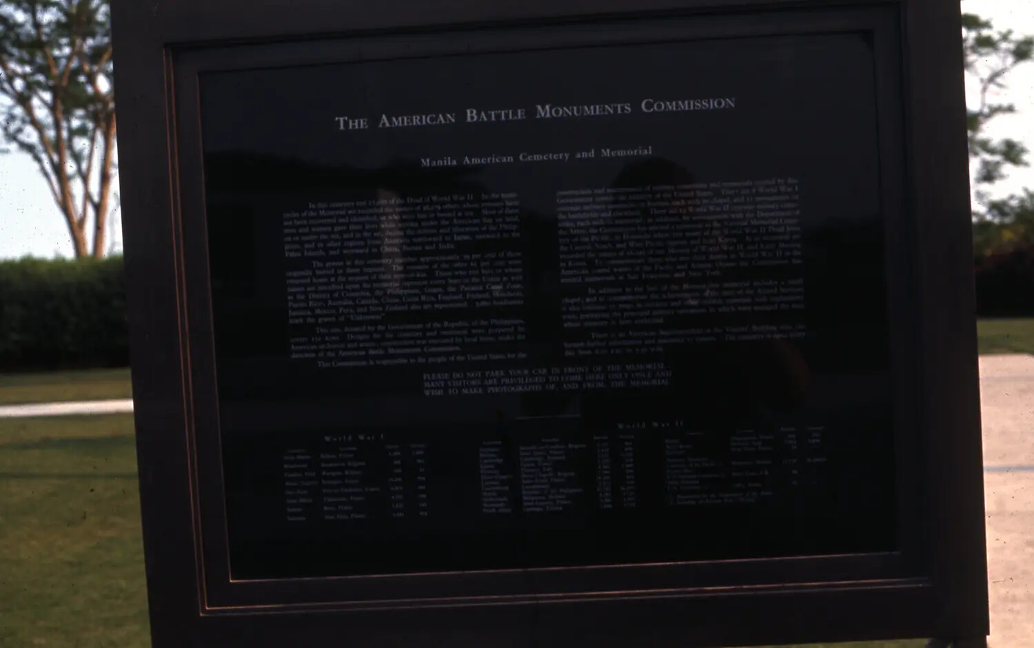 Informational Plaque, American Battle Monuments Commission, Manila American Cemetery and Memorial – USS Ticonderoga Crew Slide Collection