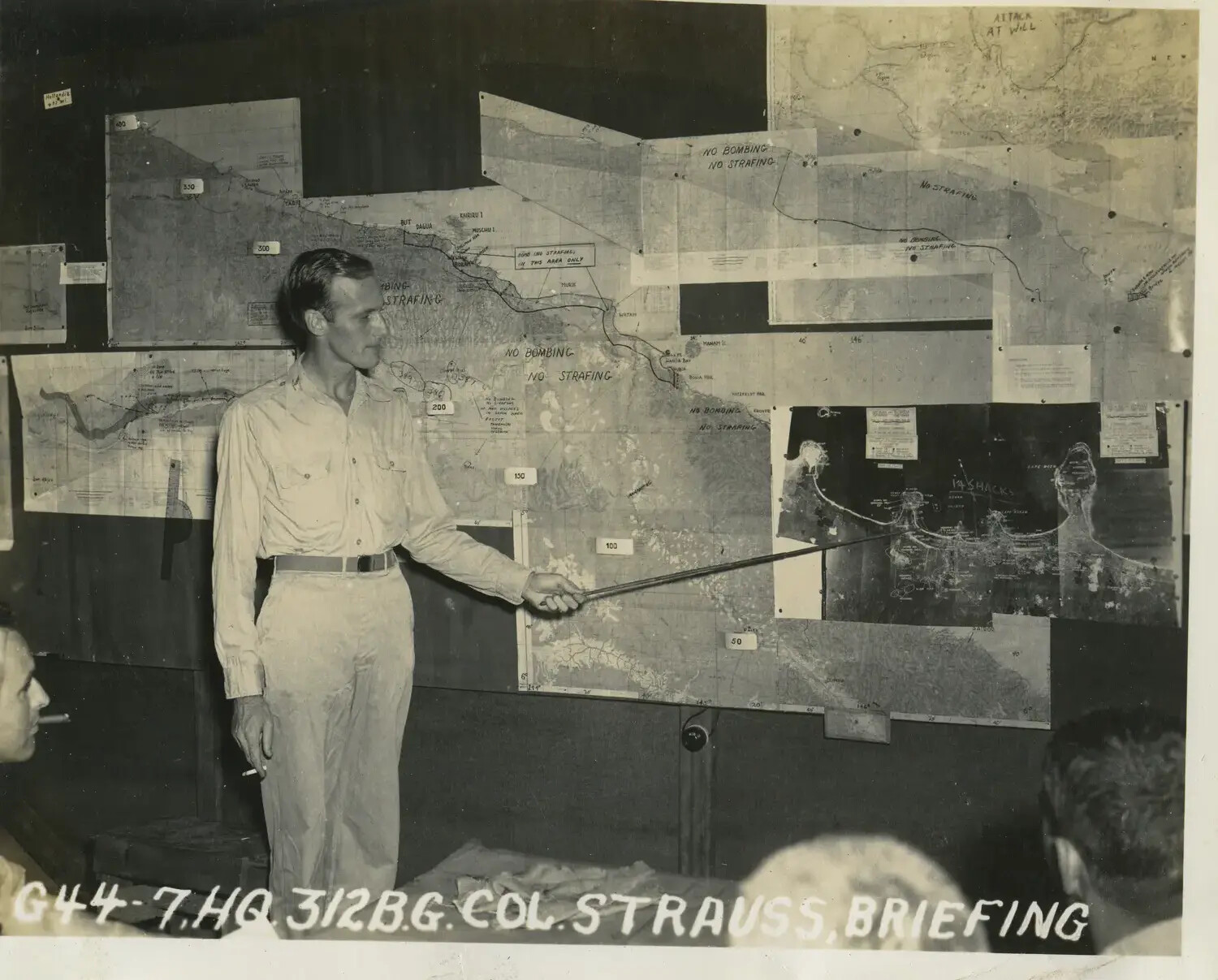 Col. Strauss Conducts Mission Briefing, 312th Bomb Group Headquarters