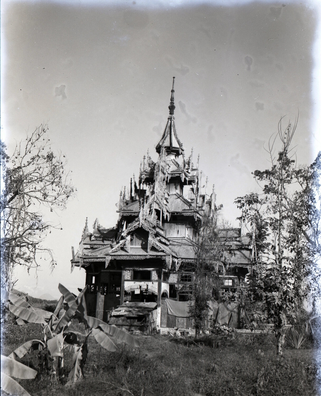Burmese Buddhist Monastery (Pyatthat) Structure -- CBI Theater, WWII-era Negative