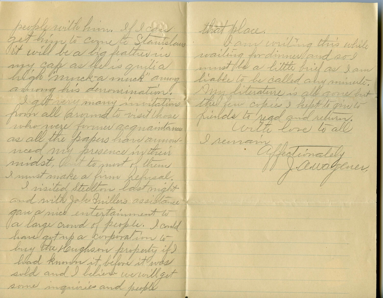 Handwritten Letter from J. A. Wagener, Dated July 26, 1903 -- Wagener Family Correspondence Archive