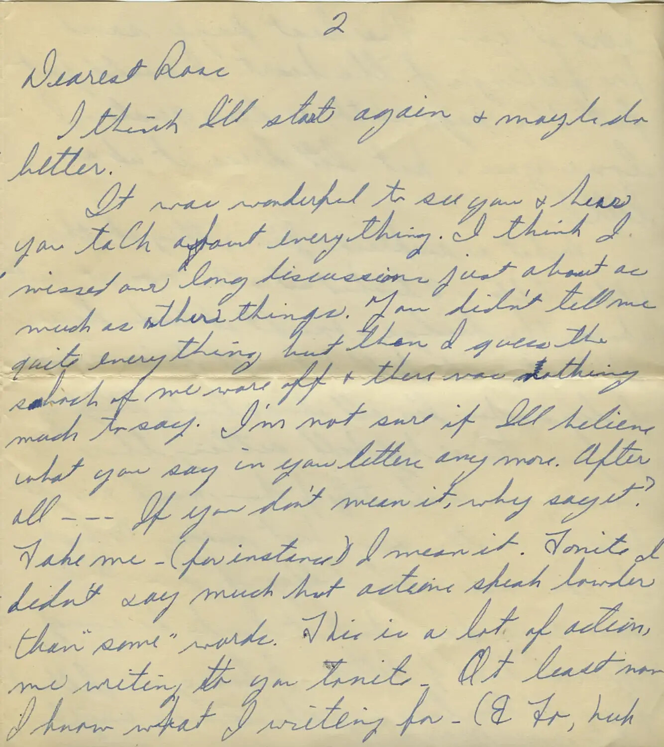 Handwritten Letter, Page 2, "Dearest Rose" - WWII-Era Personal Correspondence (Moon/Sammiet Collection)