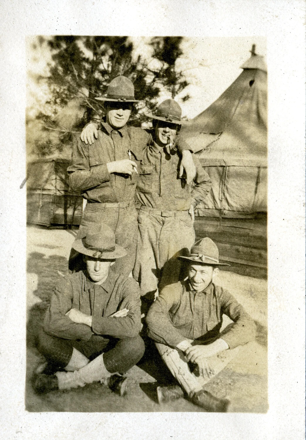 Group Portrait of Four Soldiers at a U.S. Army Training Camp, World War I