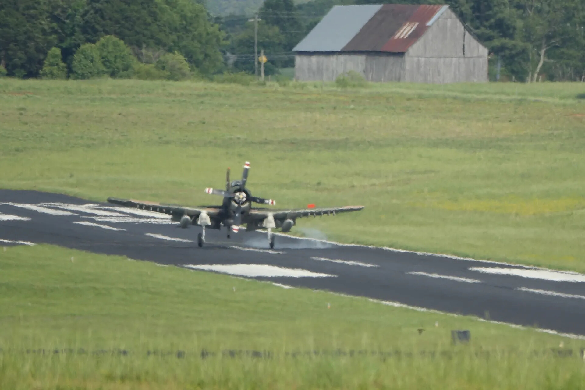 Douglas A-1 Skyraider on Landing Rollout, Rural Grass Airfield Event