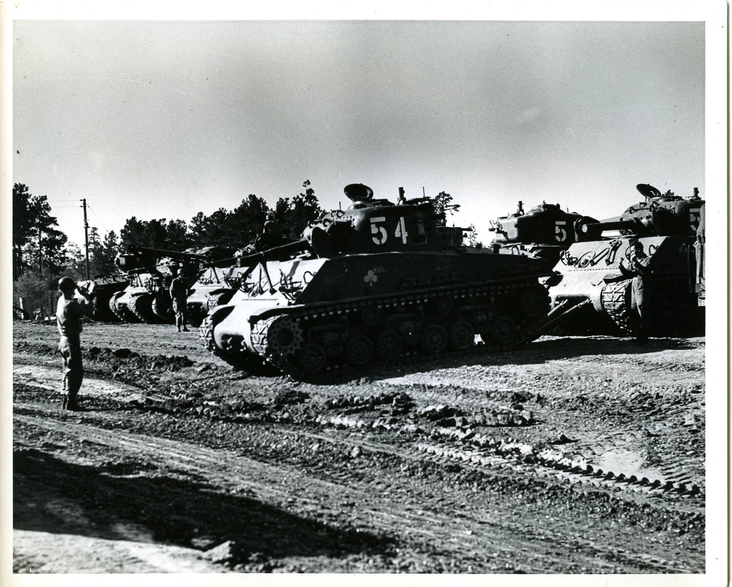 M4 Sherman Tank Column in Formation During Stateside Training, 11th Armored Division
