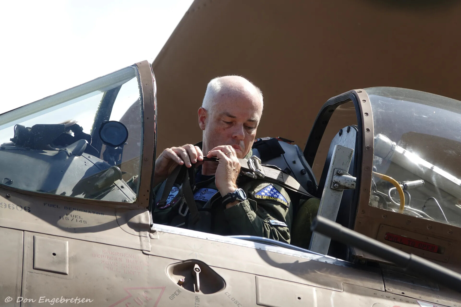 A-1 Skyraider Pilot Fastening Parachute Harness in Cockpit, Warbird Event